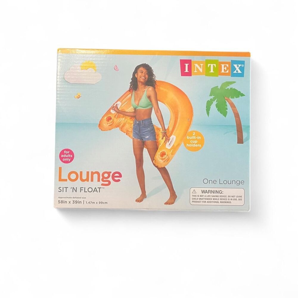 Intex Orange Inflatable Lounge Float with Built-In Cup Holders Pool Raft